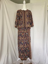 VTG Batik Paisley 2 Pc Blouse Skirt Set Abstract Resortwear Boho Artwear Sml