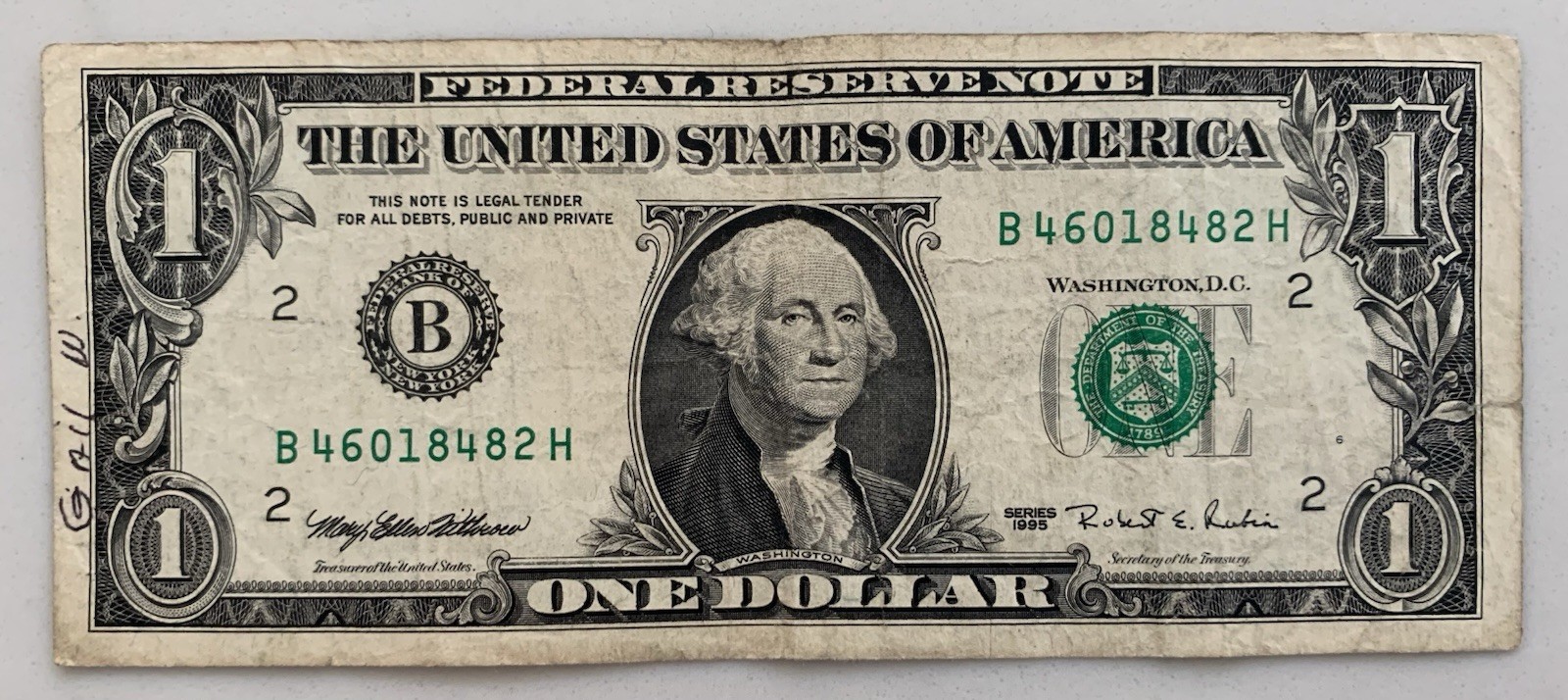 $1 ONE DOLLAR BILL Web Note 1995 B H Block Plate # 6 / 12 Experimental Press