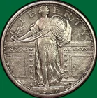 1917-S Standing Liberty Quarter Almost Uncirculated AU Coin, Cleaning #43173
