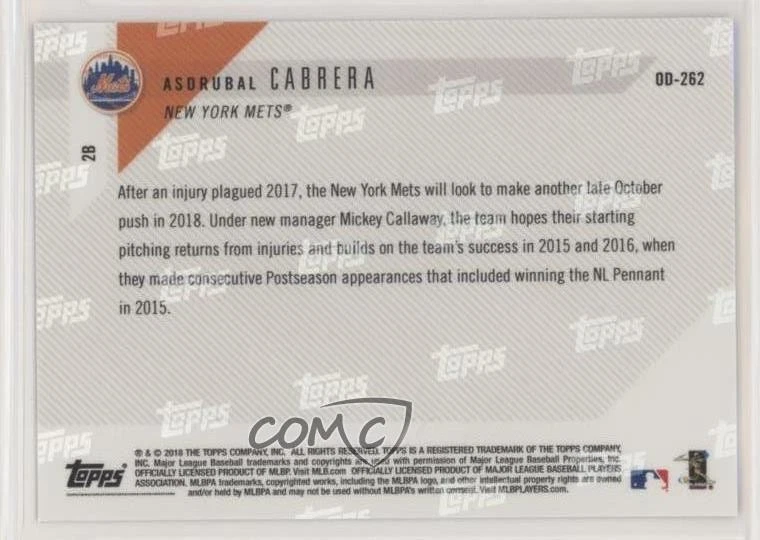 2018 Topps Now Road to Opening Day /217 Asdrubal Cabrera #OD-262 - Image 2 of 2