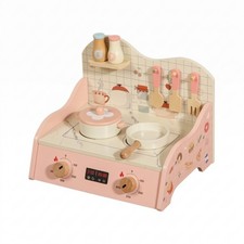 Early Learning Wooden Kitchen Oven Toy Pink and Cream Play Cookware Set