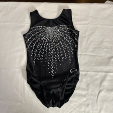 Ozone Black Silver Holographic Sparkle Embellished Tank Gymnastics Leotard AS