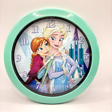Disney Frozen Elsa  Anna Round Green Wall Clock Quartz Accuracy- 9.75"