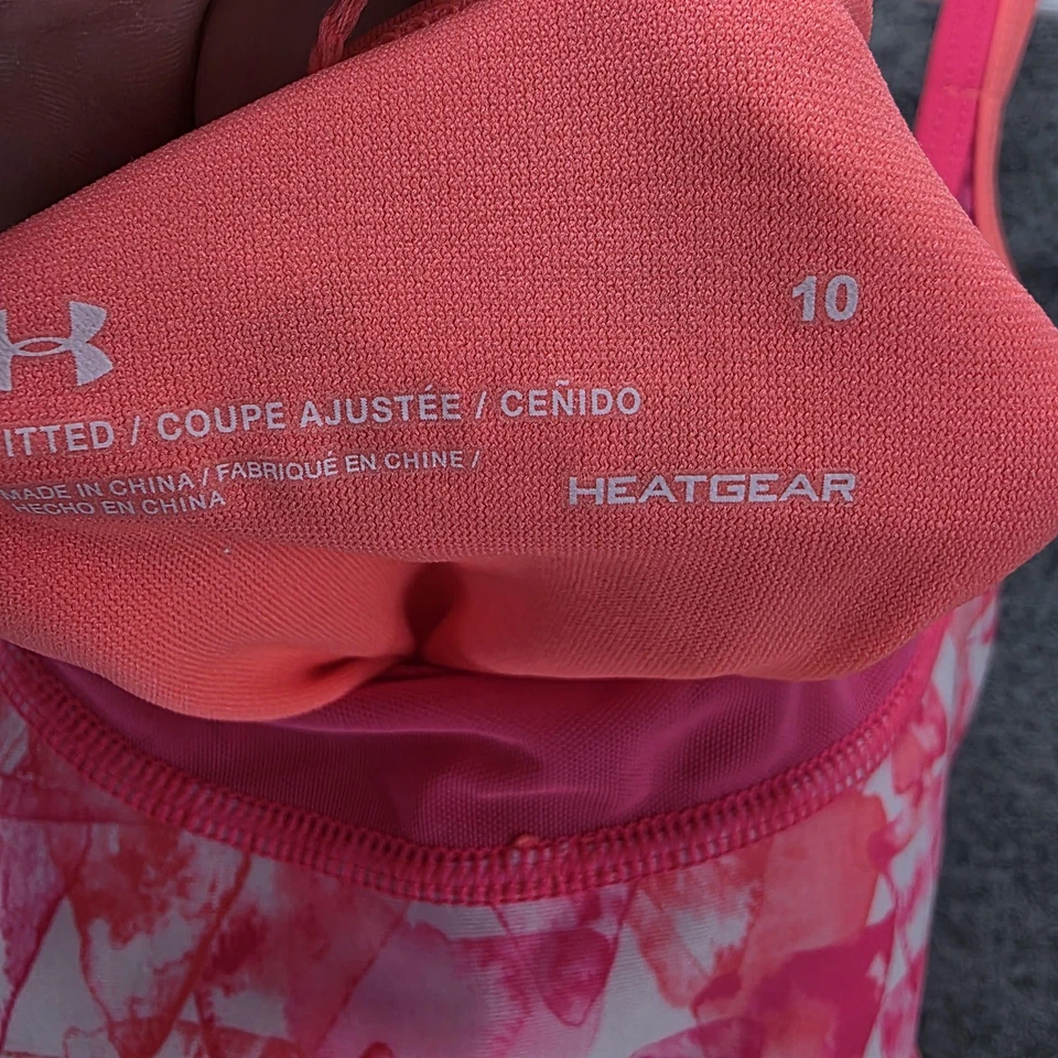 Traje de baño Under Armour niñas talla 10 rosa rojo geométrico de una pieza HeatGear natación Foto 4 de 4
