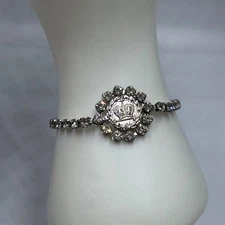 Vintage Order of the Amaranth Bracelet Crown Sword Rhinestone Silver Tone