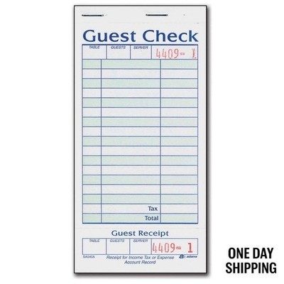 NEW 20 Books Adams 1 Part Guest Check with Stub 50 check per book SA540A Receipt
