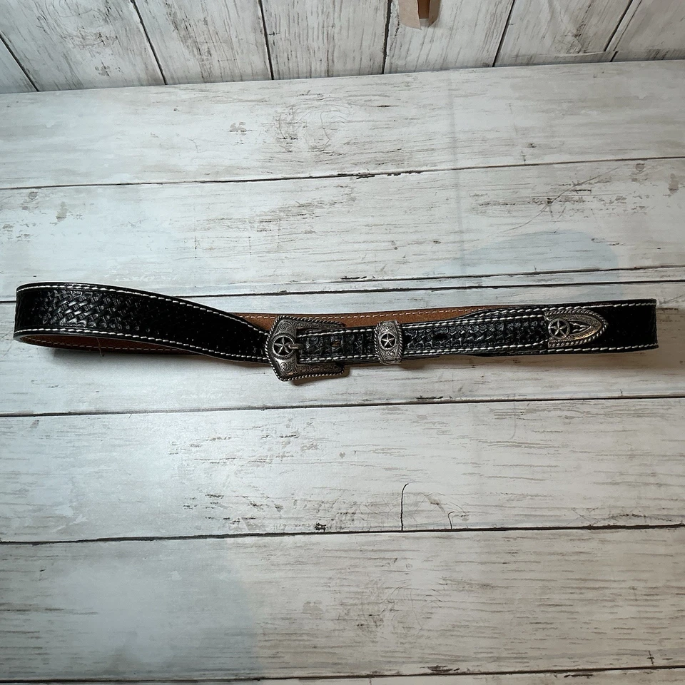 New!  Women's 45” Tooled Black Leather Belt - Image 2 of 4