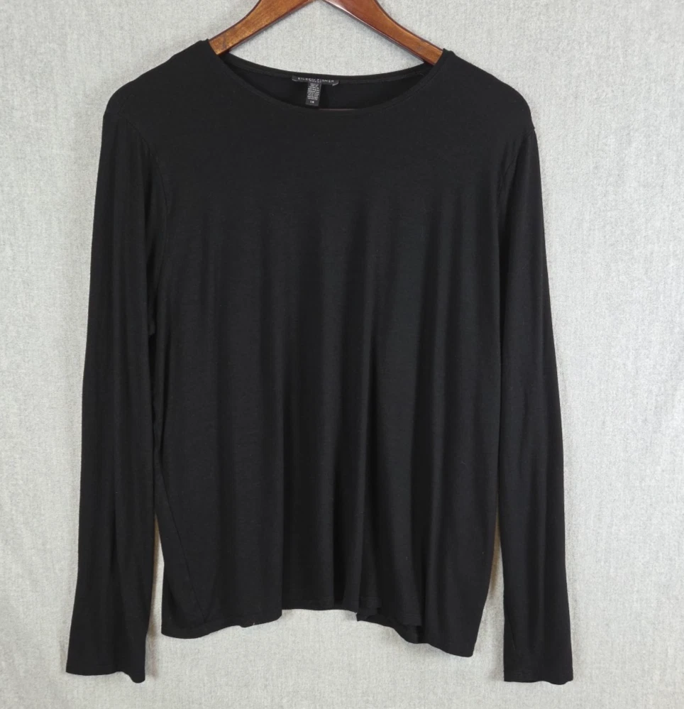 Eileen Fisher 1X XL Womens Black Long Sleeve Crewneck Jersey Top Base Layer