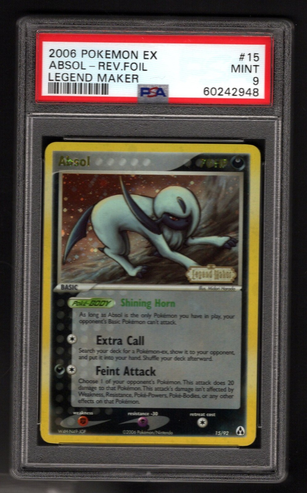 2006 PSA 9 Mint Absol Reverse Holo Rare EX Legend Maker Pokemon Card 15/92
