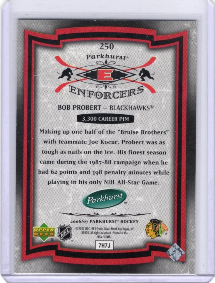 06-07 Parkhurst Enforcers Bob Probert /3999 Blackhawks - Image 2 of 2