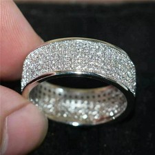 3 Ct Round Cut Real Moissanite Men's Engagement Band Ring 14K White Gold Plated