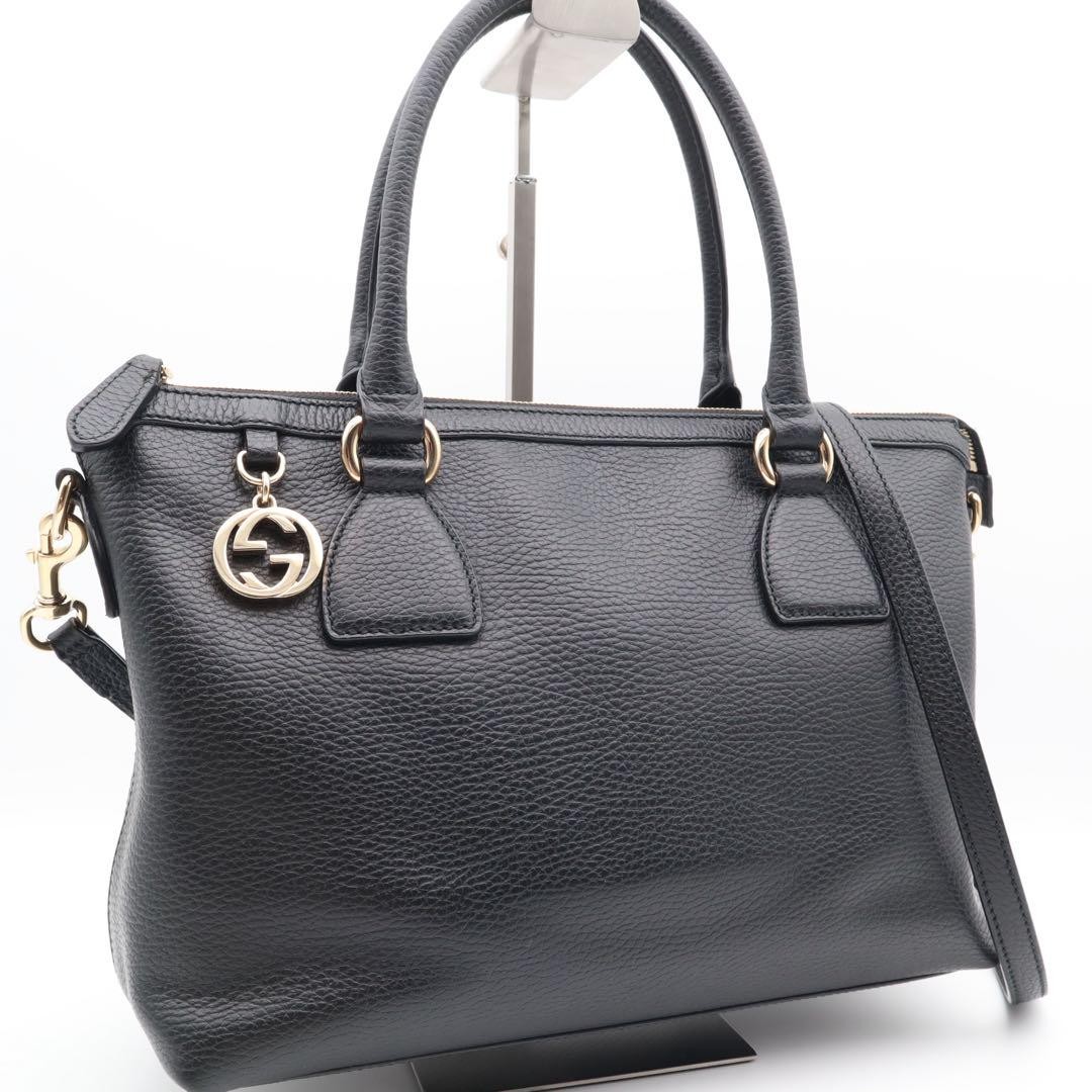 Gucci Interlocking G Black Unisex Shoulder Tote Bag 2Way Excellent Condition