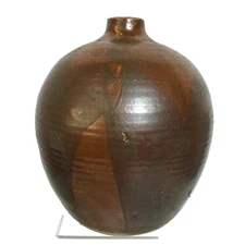 Vintage Studio Stoneware Weed Pot Bud Vase Jug Brown Drip Glaze Artisan Signed