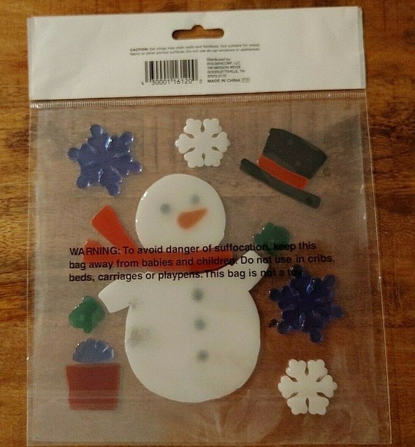 Holiday Style Window Gel Clings Snowman with Snowflakes & Present 12