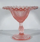VINTAGE PINK DEPRESSION GLASS DIAMOND POINT PEDESTAL CANDY DISH RUFFLED RIM