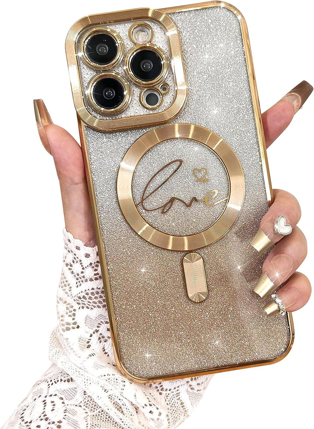 Compatible with iPhone 13 Pro Case,Compatible with MagSafe Love Heart Plating Ca