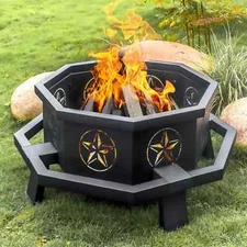 43 Inch Octagonal Outdoor Fire Pit Wood Burning Firepit Bonfire Camping Backyard