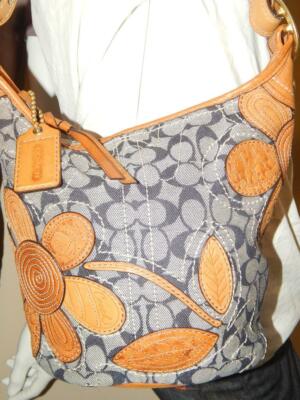 COACH 11781 Bleecker Floral Appliqué Crossbody Hobo Denim Jacquard