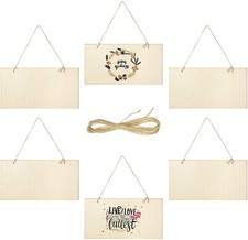 6 Pieces Unfinished Wood Hanging Sign, Blank Rectangle Decorative Wood Plaque