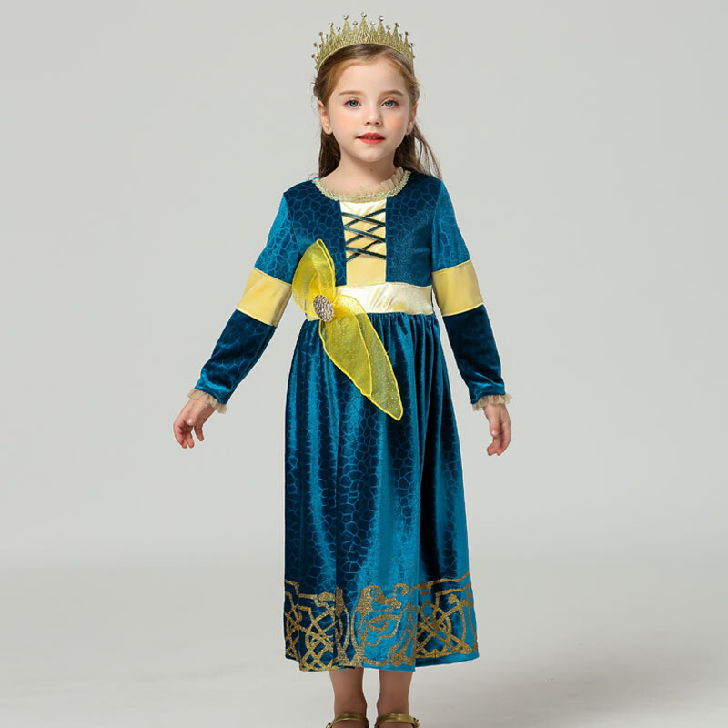 Niñas Valiente Mérida Vestido Manga Larga Valiente Princesa Juegos con disfraces Niños Vestido Disfraz