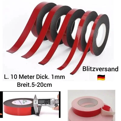 DOPPELSEITIGES KLEBEBAND 10 METER UNIVERSAL STARK BAND KLEBE 10M Doppelseitiges Klebeband Extra Stark Montageband Montageklebeband Universal
