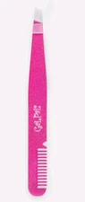 Pink Slanted Tweezers 3.75 Inches with Eyebrow Comb - Brow Tamer - Gal Pal