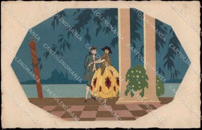 Artist Signed Meschini Couple Lady Venezia Art Deco serie 2240 pc ZG3750