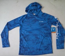 Columbia PFG Super Deep Waves FS Hoodie  man blue  LS shirt size M Brand New $55