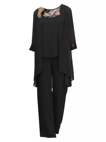 Womens 3 Piece Chiffon Pant Suits Tank Top Cardigan and Pants Evening Outfits - Picture 52 of 95