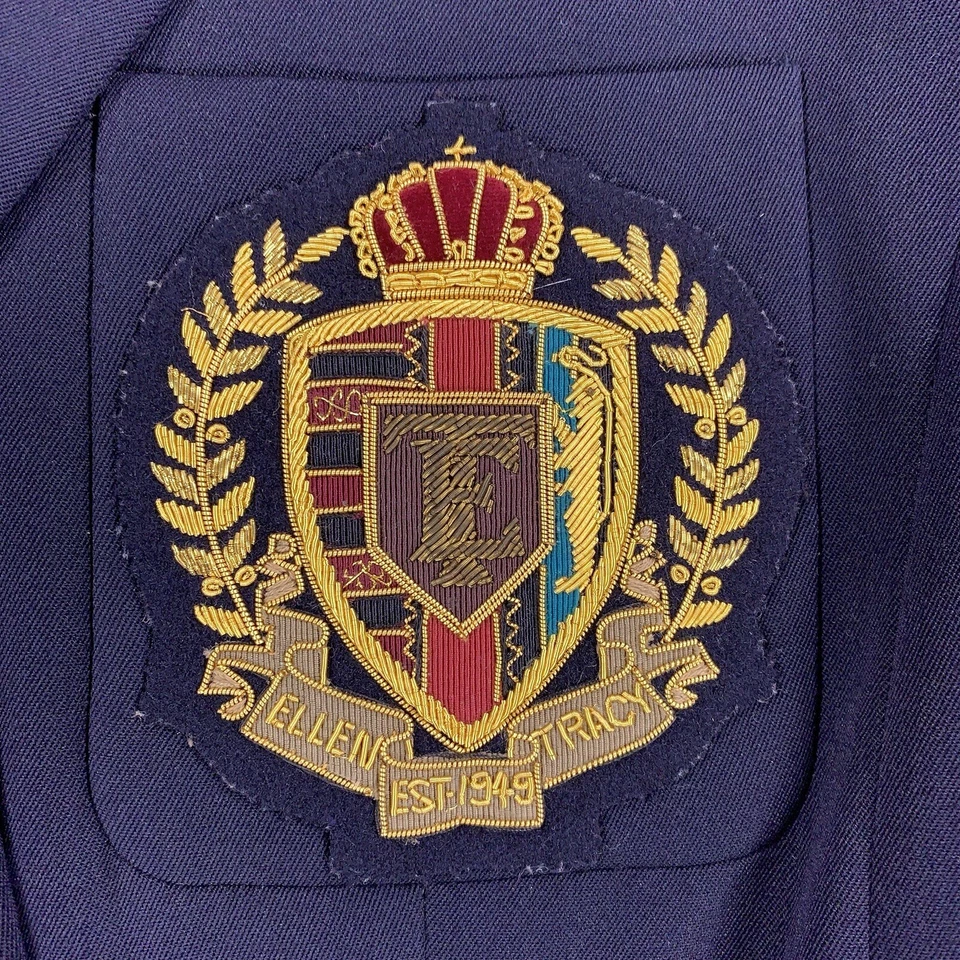 Blazer Ellen Tracy Mujer 8 Azul Marino Lana Dorado Botón Cresta Doble Pecho Chaqueta Foto 4 de 4