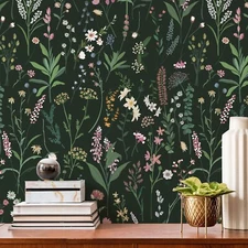 Jiffdiff Peek and Stick Vinyl Wallpaper Rolls Blooming Flowers Green Stickers