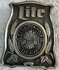 Vintage 1975 Bergamot Brass Works- Lite Beer Brass Belt Buckle- Made in USA