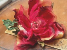 magnolia velvet organza flower 6" leaves 1pc fire gold