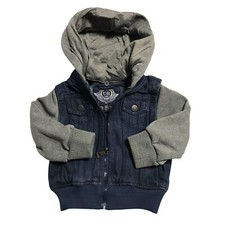 Urban Republic Baby Boy's Fashion Denim Bomber Jacket Size 18M Blue/Gray Hooded
