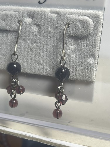 Sterling Silver 925 Crystal Purple Dangle Drop Earrings Crystal Gems - Picture 6 of 7