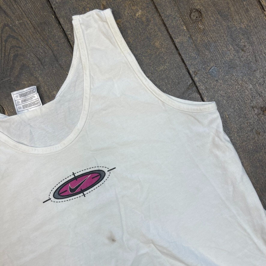 Nike Vest 90s Vintage Sleeveless Spellout Graphic Tee, White, Womens Medium image 4