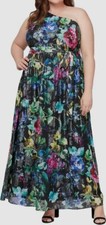 SLNY Fashions Womens Black Floral Print One Shoulder Maxi Dress Plus Size 18W