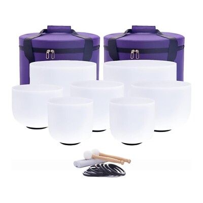 7''-12'' 432Hz Set of 7 Pcs Crystal Singing Bowls for Yoga Meditation With 2 Case