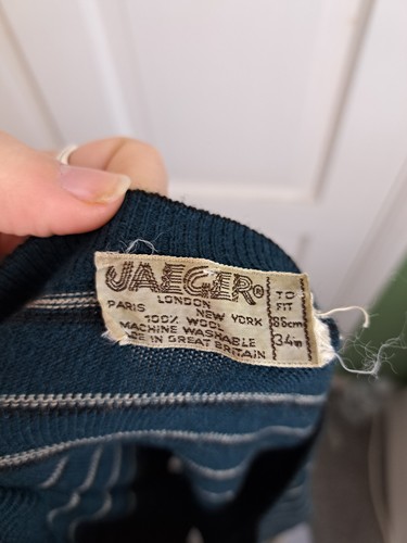 VINTAGE JAEGER Green/Teal Stripe Round Neck 100% Wool Cardigan Fits UK 8 10 - Picture 5 of 5