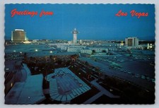 Postcard Nevada Las Vegas Greetings Aerial View The Strip Dusk 6x4 Chrome E723