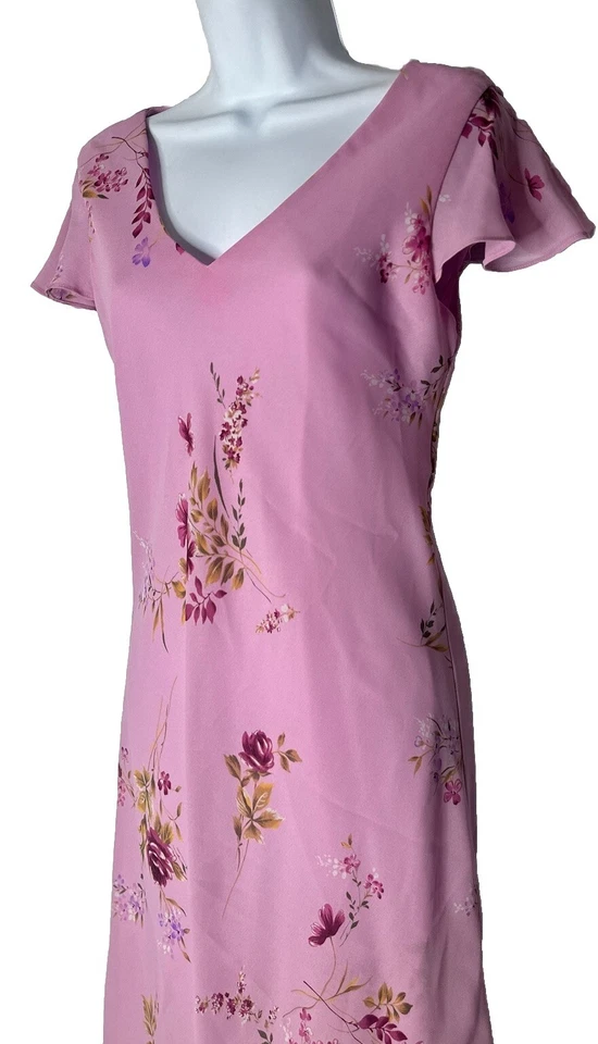 Vtg Positive Attitude Y2K Pink Floral Asymmetric Flounce Fairy Midi Dress 6 - Image 2 of 4