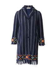 Tory Burch Luna Embellished Woven Coat In Blue Cotton Us2