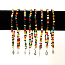 Multi-color Glass Beads Stretch Ankle Bracelet with Tibetan Silver Charm