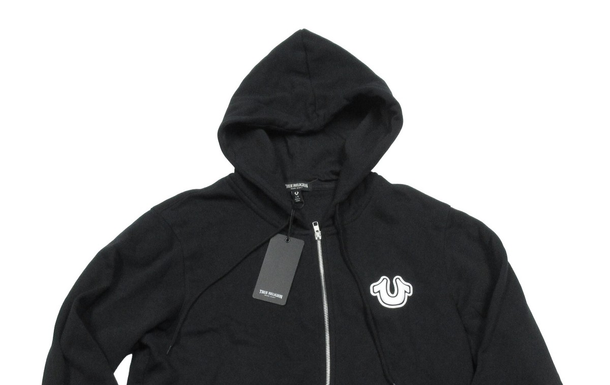 y*0様 トゥルーレリジョン インディアンヘッド パーカー True Religion Men's Black Logo Graphic Core Fleece Lined