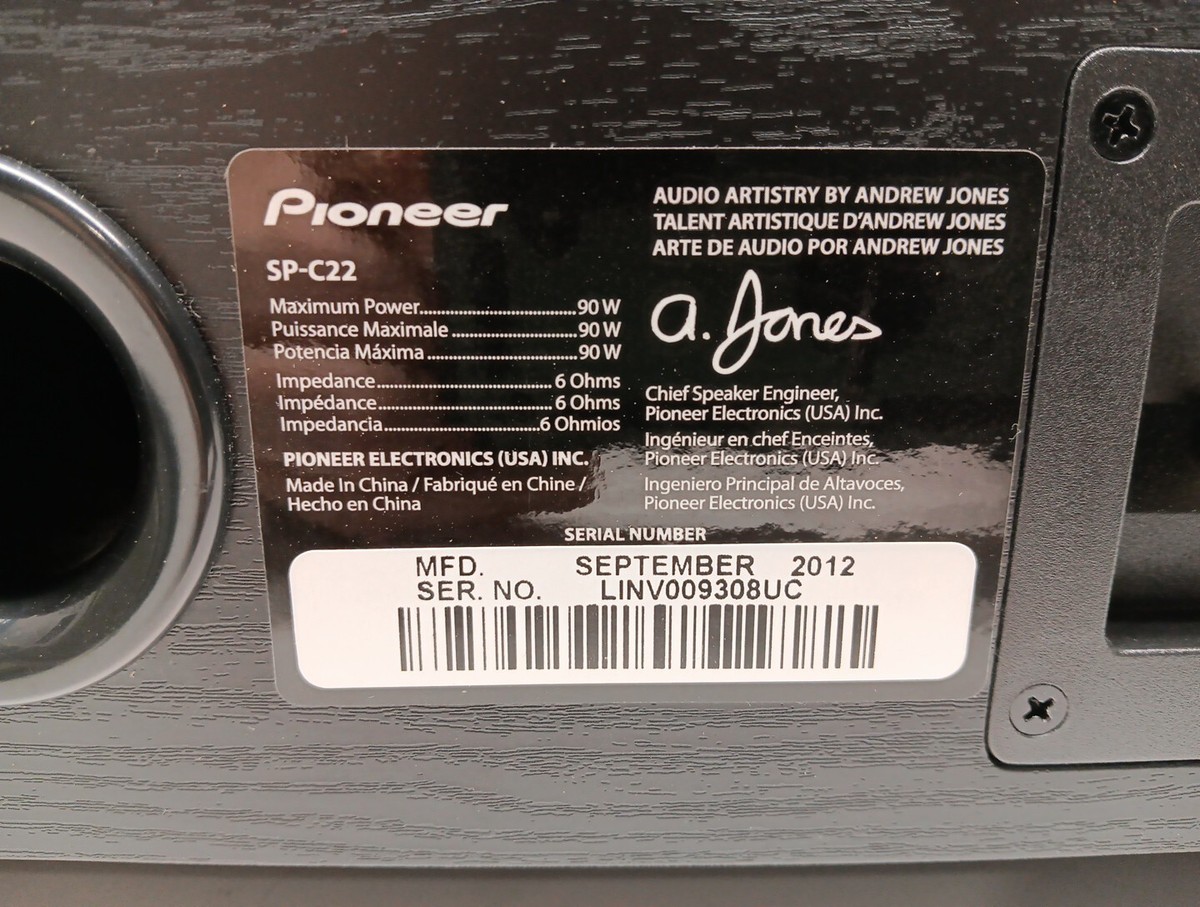Pioneer SP-C22 Andrew Jones Designed 90 Watt Center Channel