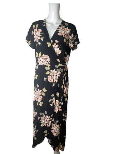 WAREHOUSE Wrap Dress Size Medium 12 Black Mix Floral Zip Womens NEW EU40 RRP £49