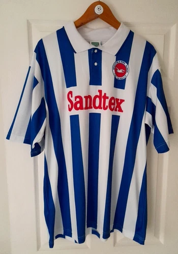 BRIGHTON & HOVE ALBION FC OFFICIAL SCORE DRAW RETRO 1994 SANDTEX HOME SHIRT (XL)