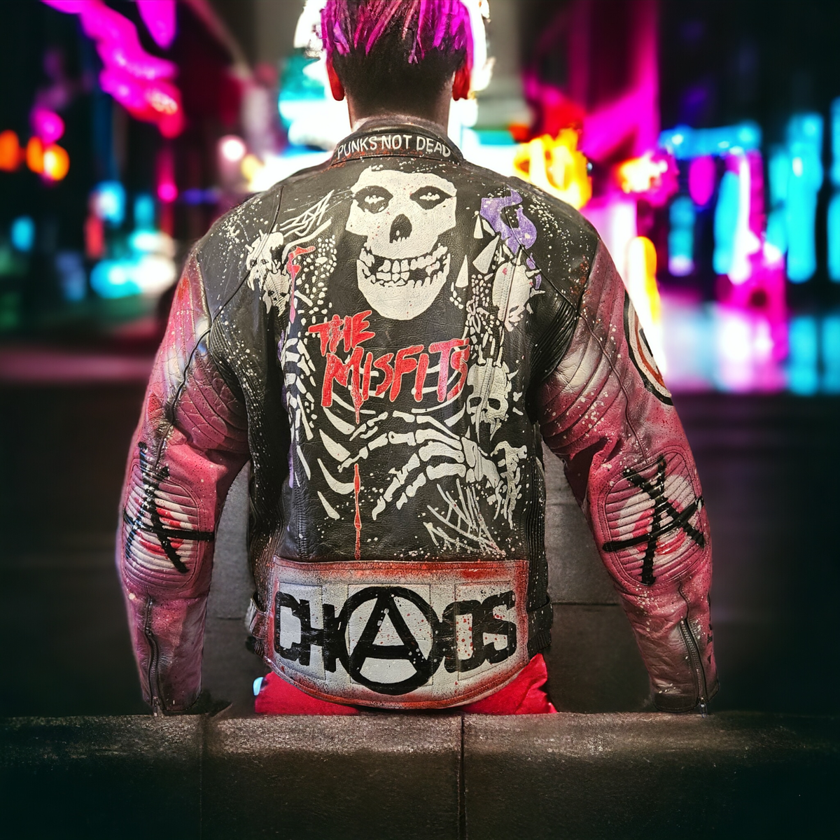 Vintage Leather Spiked Hand Painted Bespoke Punk Rock Jacket All