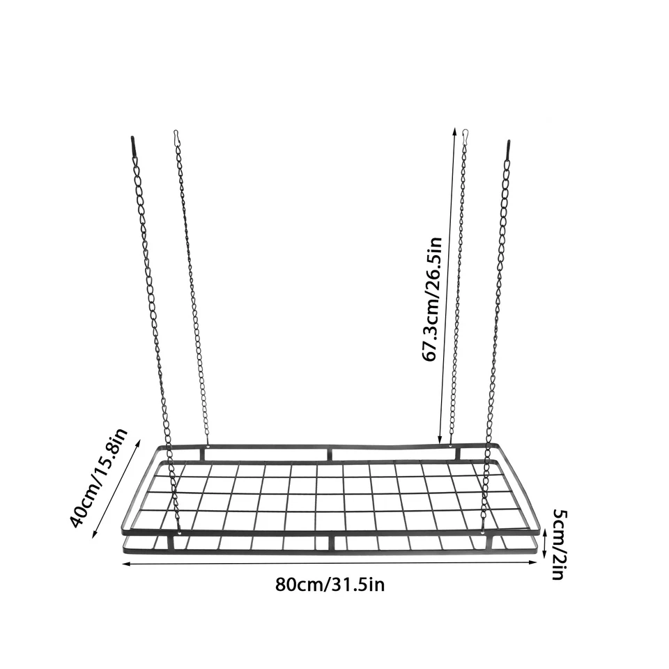 Modern Hanging Pot Holder Pan Hanger Kitchen Ceiling Rack with 12 Hooks Black - Image 2 of 4