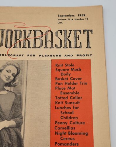 1959 September THE WORKBASKET Magazine Knit Stole, Pansy Corner, Peony Camellias - Picture 2 of 5